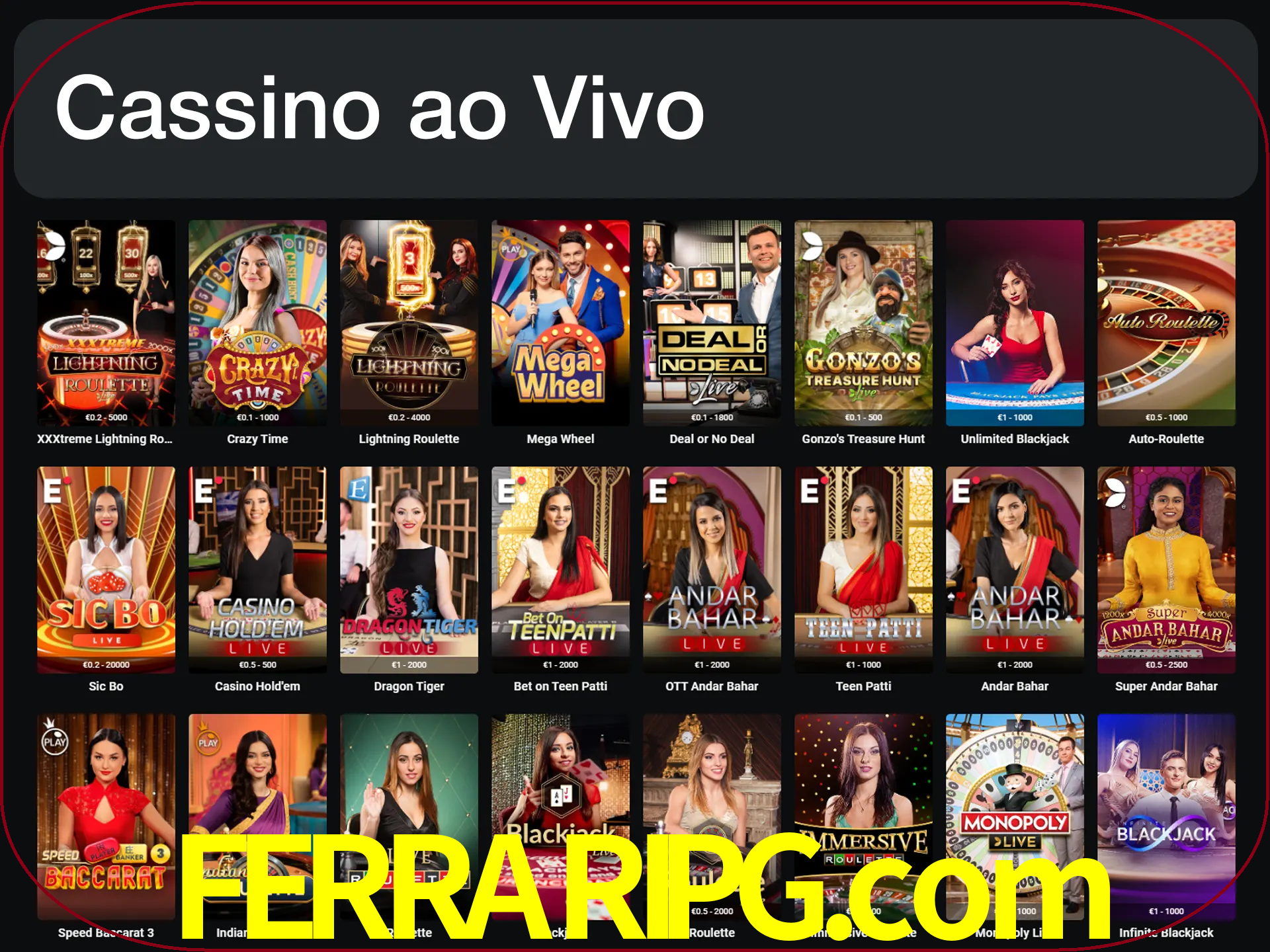 Jogue jogos de cassino com um verdadeiro dealer.