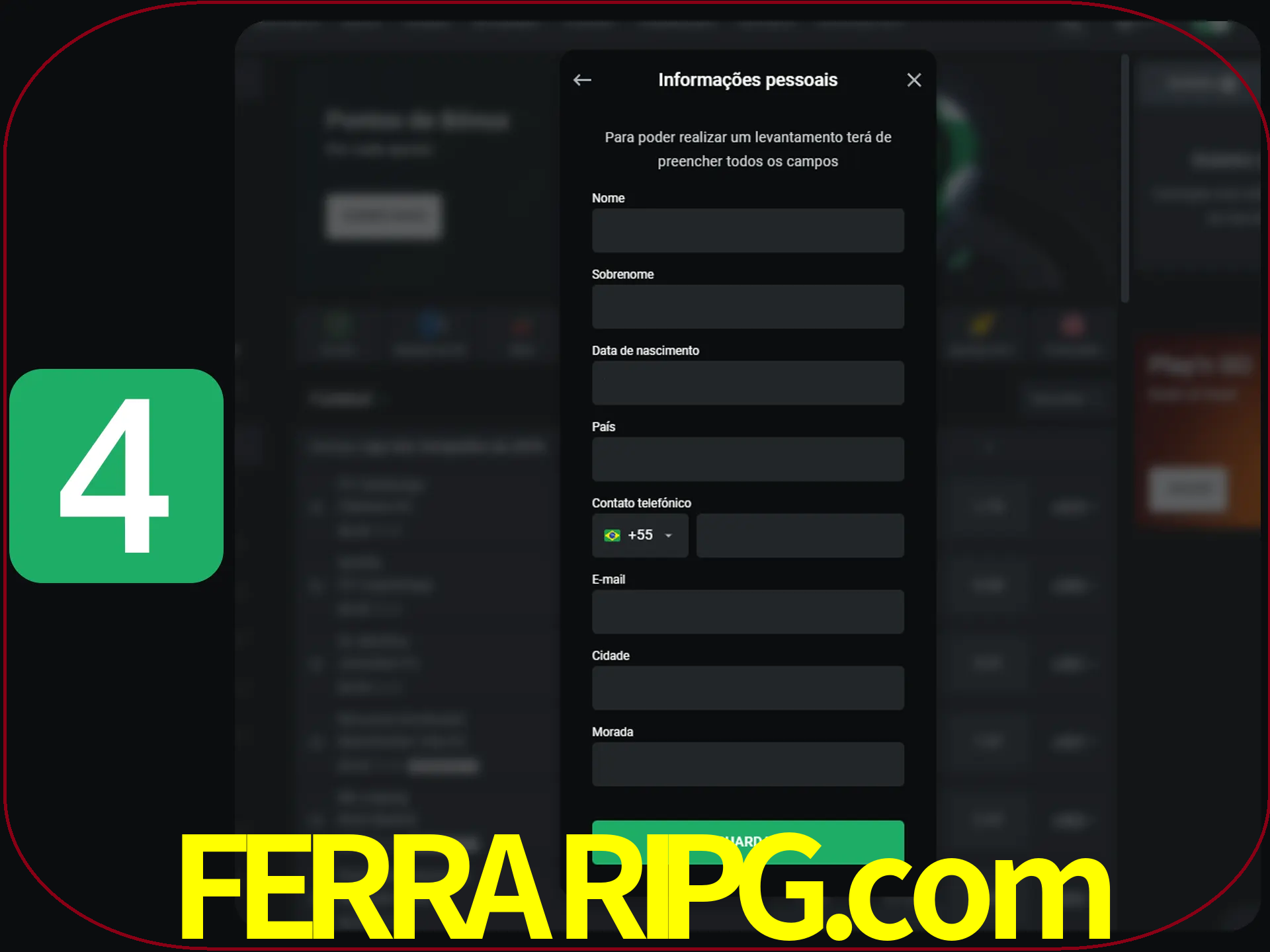 Preencha todos os campos no formulário de registro.